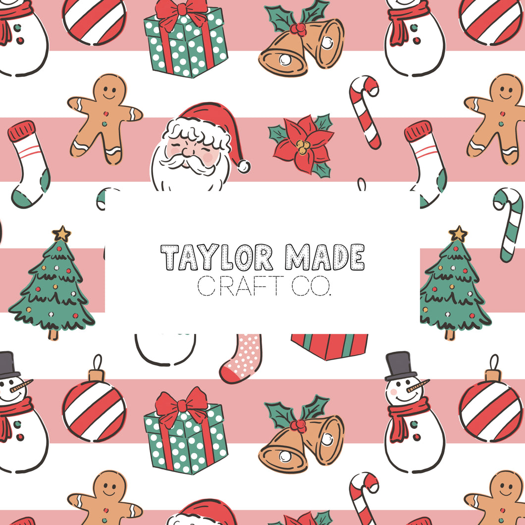 Christmas Clip Art on Pink Stripes